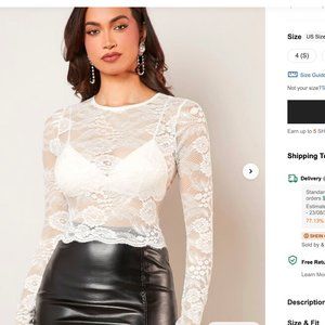 Shein Floral Lace Sheer Top Size 12